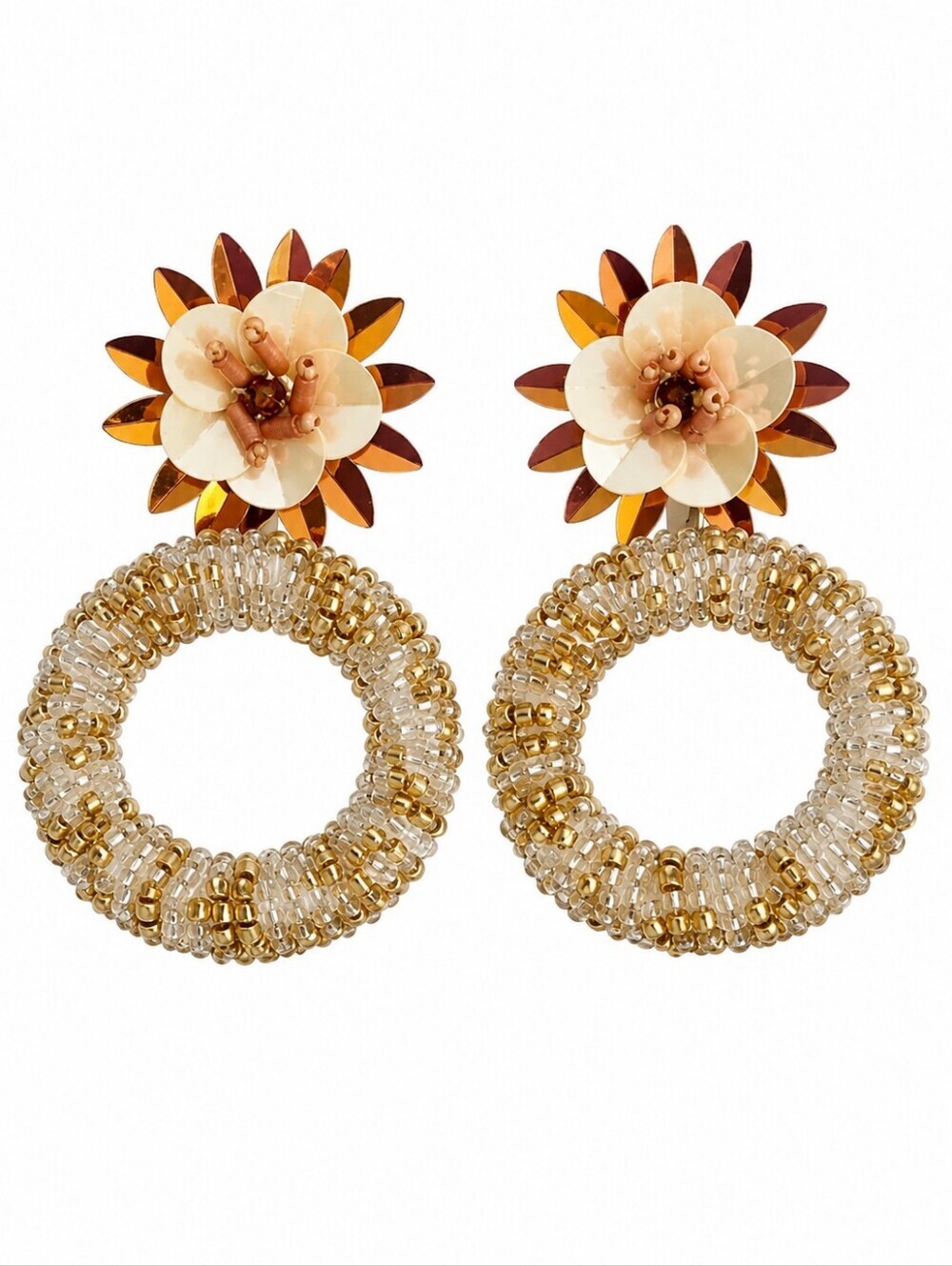 3/$30 CATO Floral Sequin Beaded Hoop Festival Earrings